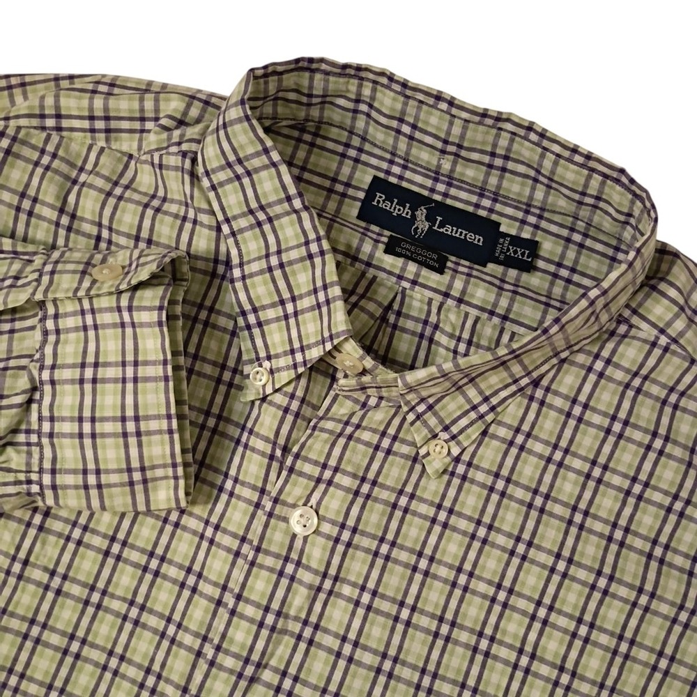 Ralph Lauren Greggor Shirt Mens XXL Green Purple Plaid Cotton Classic Preppy Ivy